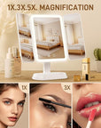 Vanity Mirror with Lights - Rechargeable Lighted Makeup Mirror | 1X/3X/5X Magnification, Smart Touch, 3 Colors Dimmable | Portable Trifold Mirror for Travel for Women and Girls