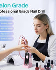 COSLUS Professional Rechargeable Electric Nail Drill 40000 RPM, Portable Nail File with Storage Stand for Acrylic Gel Polishing Removing - Easy to Use for Women, Manicure at Home DIY or Salon, Pink