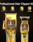Cordless Hair Clippers for Men,Professional Hair Clippers Trimmer Kit,Barber Fading Clipper and Zero Gap T-Blade Trimmer Set with LED Display for Mens Gifts(Gold)