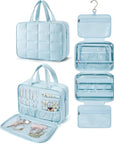 BAGSMART Travel Toiletry Bag with Jewelry Organizer, Hanging Travel Bag for Toiletries, Puffy Makeup Cosmetic Bag Organizer, Carry-on Travel Accessories Essentials, Light Blue-L