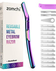 ZOMCHI Dermaplane Razor for Women Face, Premium Facial Razor & Eyebrow Razor, Dermaplaning Tool with Metal Handle, Removes Peach Fuzz, Exfoliates Skin, 11 Blades (Rainbow)