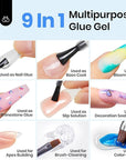 beetles Gel Polish 9 in 1 Gel Nail Glue for Clear Acrylic Nails Tips, Long Lasting Super Strong Brush Nail Glue for Fake Nails, Base Blooming Nail Gel, New Safe Formula, U V Light Cure
