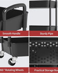 Sywhitta 4-Tier Plastic Rolling Utility Cart with Handle, Multi-Functional Storage Trolley for Office, Living Room, Kitchen, Movable Storage Organizer with Wheels, Black