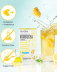 TEAZEN Lemon Kombucha Tea, Hydration Drink Mix, Sugar Free, Live Probiotics & Prebiotics, 10 Sticks, 1.76oz