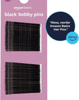 Amazon Basics Bobby Pins, Black Hair Pins for all Hair types, 48 Count