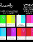 Mehron Paradise FX UV Neon Glow – Neon UV Stardust 1.4 oz | Water Activated Black Light UV Paint for Raves, Costumes, SFX, Halloween, Stage, Theater & Cosplay
