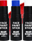 Blue Squid PRO Red White Blue Face Paint Stick - Waterproof Body Paint For Adults & Kids Eye Black Baseball, Eyeblack Softball - Hypoallergenic Twist-Up Non-Toxic Makeup Stick - Cosplay, Sports & SFX