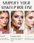 KIMUSE Face Sticks Trio, Cream Blush Stick & Highlighter Stick & Contour Stick for Sculpt the Cheeks, Long Lasting Cream Contour Stick Trio for Face Makeup, with Brush