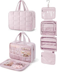 BAGSMART Travel Toiletry Bag with Jewelry Organizer, Hanging Travel Bag for Toiletries, Puffy Makeup Cosmetic Bag Organizer, Carry-on Travel Accessories Essentials, Pink-L