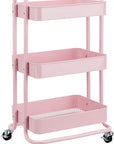 Amazon Basics 3-Tier Rolling Utility or Kitchen Cart, Lockable Wheels, Multifunctional Storage, Dusty Pink