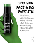 BOBISUKA Light Green Face & Body Paint Stick Water-Based Washable Face Paint Makeup Stick for Halloween Witch, Zombie, Skull, Monster, Hulk, Goblin, Cosplay, SFX, Sports Eye Black & Costume Party