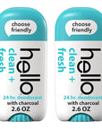 hello Clean and Fresh Aluminum Free Deodorant for Women and Men with Charcoal, 24-Hour Freshness, Baking Soda Free Deodorant, Dermatologically Tested, 2.6 oz Stick (2 Pack)