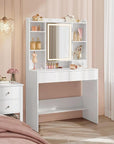 VASAGLE Kailyn Collection - Vanity Desk with Power Outlets, Makeup Vanity with Mirror and Lights, LED Lights, 6 Compartments, 2 Drawers, for Bedroom, Cloud White URDT031WB02S