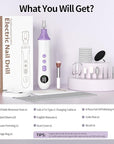 Professional Manicure Pedicure Electric Toenail Grinder Kit - Cordless Electric Nail File Set for Thick Nails Hand Feet Care ,15 Speed,Nail Drill with LED Display Ideal Gift for Men and Women-Purple