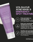 DERMAdoctor Sulfur Acne Treatment - Clay Mask & Acne Spot Treatment | Face Mask Blackhead Remover - Bentonite Clay Detox | Non-Irritating Non-Drying Calming & Soothing with Natural Exfoliants - 2.3 Oz