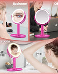 MIYADIVA Makeup Mirror with Lights, 20X Magnifying Mirror with Light and Touch Switch, 2-Sided Vanity Mirror with 3 Color and 80 LEDs, Hot Pink