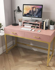 WESTREE Women Makeup Vanity Desk with 2 Drawers - Bedroom Home Office Desk, Wooden Height Monitor Stand & Storage Shelf Without Mirror, Pink Table Great Gift for Her