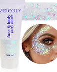 MEICOLY Clear White Body Glitter,Singer Concerts Music Festival Rave Accessories,Mermaid Face Glitter Gel,Sequins Glitter Face Paint,Chunky Hair Sparkling Halloween Glitter Gel for Women,50ml
