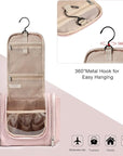BAGSMART Extra Large Toiletry Bag Hanging Toiletry Bag for Travel, Water-resistant Cosmetic Makeup Large Capacity Bag Organizer for Full Sized Toiletries, Pink