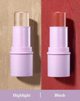 2Pcs Cream Blush Highlighter Makeup Stick Makeup Set Cherry Blush