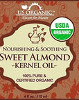 US Organic Sweet Almond Kernel Oil, USDA Certified Organic,100% Pure & Natural, Cold Pressed Virgin, Unrefined in Amber Glass Bottle w/Eyedropper, Sourced from Poland (4 oz (115 ml))