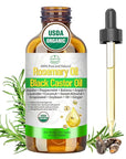 Rosemary & Castor Hair Growth Oil – USDA Certified Organic Cold Pressed Blend Castor oil for Thicker, Fuller Hair, Soothe Itchy Scalp & Repair Damaged Hair – 4 fl oz