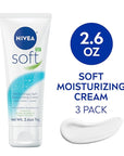 NIVEA Soft Refreshingly Soft Moisturizing Cream, Lightweight Moisturizer for Face, Body and Hands, Body Cream Enriched with Jojoba Oil and Vitamin E, 2.6 Oz Tube, Pack of 3