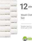 100% Cotton Washcloths Set 13” x 13” | White Towels | Set of 12 Ultra Soft and Highly Absorbent Washcloths Sets for Bathroom, Gym, Hotel, Spa | Machine Washable Face Towel