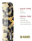 KENT 9T Fine Tooth and Wide Tooth Comb Detangler Hair Combs - Large Handmade and Saw-Cut Dressing Comb - Wet Hair Comb, Made in England (White Tokyo), 2 Pack