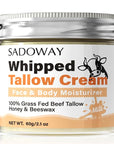 SADOWAY Beef Tallow for Skin: Handmade Beef Tallow for Face - Organic Grass-Fed Whipped Beef Tallow and Honey Balm Tallow Face Moisturizer Smooth Soft for Dry Skin
