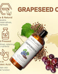 Organic Grapeseed Oil 16Oz: 100% Pure&Natural ColdPressed Carrier Oil USDA Certified Grape Seed Extract HexaneFree Unscent Liquid Moisturizer,Massage Body Face Oil for Women&Men Face Skin&Hair