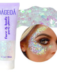 DAGEDA Body Glitter Gel, Face Glitter Body Gel Sequins Shimmer Liquid Eyeshadow, Chunky Glitter for Face Hair Nails, Holographic Cosmetic Laser Powder Festival Glitter Makeup 50ml(White)