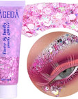 DAGEDA Body Glitter Gel, Face Glitters Body Gel Sequins Shimmer Liquid Eyeshadow, Chunky Glitter for Face Hair Nails, Holographic Cosmetic Laser Powder Festival Makeup 50ml(Pink)