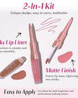 2 PCS Lip Liner and Lip Stain Combo Set, High Pigmented Long Lasting Velvet Lip Tint, Well-Defined Lipliner, Weightless Waterproof Not Animal Tested, Matte Finish Makeup