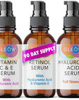GLEOW Retinol Serum for Face, Vitamin C with Hyaluronic Acid Face Serum for Women and Men, Glow Total Package Skin Care Set, Targets Appearance of Uneven Skin Tone and Dryness 3x2 oz