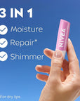 NIVEA Shimmer Lip Care, Shimmer Lip Balm with Shea Butter, Nourishing Oils and Vitamin C & E, 3-in-1 Moisture, Repair (for Dry Lips) and Shimmer, 0.17 Oz Stick