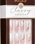 KISS Classy Premium Press On Nails, 'Stunning!', French, Long Length, Square Shape, Includes 30 Fake Nails, 2g Pink Gel Nail Glue, 1 Manicure Stick, 1 Mini File (Pack of 2)