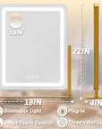 ROLOVE Vanity Mirror with Lights, 18"x22" LED Makeup Mirror with 10X Magnification, Smart Touch 3 Colors Dimmable, Light Up Mirror for Makeup Desk, 360° Rotation, Gold