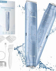 2 in 1 Women Electric Shaver Dual Head Bikini Trimmer for Women IPX7 Waterproof Wet & Dry Use Body Hair Trimmer and Facial Hair Remover for Bikini Underarm Leg Arm Body Face, Blue