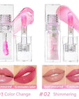 2 Pcs Magic Color Changing Lip Oil, Long Lasting Moisturizing Lip CareNon-Sticky Fresh Texture Glimmer Lip Glow Oil. (Magic Color Changing & Pearlescent Color Changing)