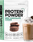 Clean Simple Eats Whey Protein Powder, Mint Chocolate Cookie Flavor, Naturally Sweetened, 100% Grass Fed Protein Powder with Digestive Enzymes, No Artificial Ingredients, Gluten Free, 30 Srvgs