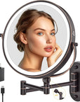 9" Wall Mounted Lighted Makeup Mirror,4000mAh Rechargeable Double Sided 1X/10X Magnifying Mirror with Light,3 Color Lights,Touch Dimmable,Extended Arm 360 Rotation Wall Mounted Makeup Mirror (Bronze)