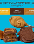 AWAKE - Caffeinated Chocolate Bites - Variety Pack (3 Flavors), 50 Bites - Peanut Butter, Milk, & Caramel - 50mg Caffeine - Energy Bites - Coffee Alternative - Fairtrade, Gluten Free, Non GMO - 0.48oz