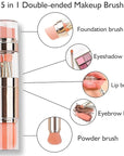 kullder 5-in-1 Makeup Brush Travel Makeup Brush set Dual Ended Mini Makeup Brush Pen Foundation Powder Concealer Shadow Blush Makeup Brushes with 2 Sponge Puff Womens Gift Idea for Beauty Lover
