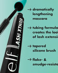 e.l.f. Lash XTNDR Mascara, Made With Tubing Technology For The Look Of Lash Extensions, Clump & Flake Free, Vegan & Cruelty-Free, Pitch Black
