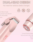 Bikini Trimmer for Women, 2 in 1 Dual-Head Electric Razors for Women Pubic Hair, Waterproof Wet/Dry Use Body Hair Trimmer Face Shaver, Rechargeable Hair Removal for Bikini Legs Face Underarm Arm Back