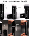 Makeup Brush Kabuki Face Brushes Retractable Travel Blush Kabuki Brush Portable Flawless for Foundation, Powder Blush, Bronzer, Buffing, Liquid, Cream, Cruelty Free with Cover