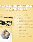 Clean Simple Eats Whey Protein Powder, Simply Vanilla Flavor Naturally Sweetened, 100% Grass Fed Protein Powder with Digestive Enzymes & No Artificial Ingredients, Gluten Free, 10 Stick Packs