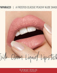 Runway Rogue Silk Glam Liquid Lipstick, Long Wear Frosted Classic Peachy-Nude Lipstick, ‘Paparazzi’