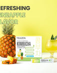 TEAZEN Pineapple Kombucha Tea, Hydration Drink Mix, Sugar Free, Live Probiotics & Prebiotics, 30 Sticks, 5.29oz